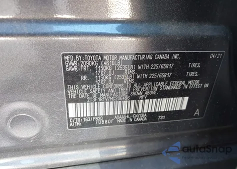 2021 Toyota Rav4 Le z USA, uszkodzony, nr VIN 2T3F1RFV7MC206496